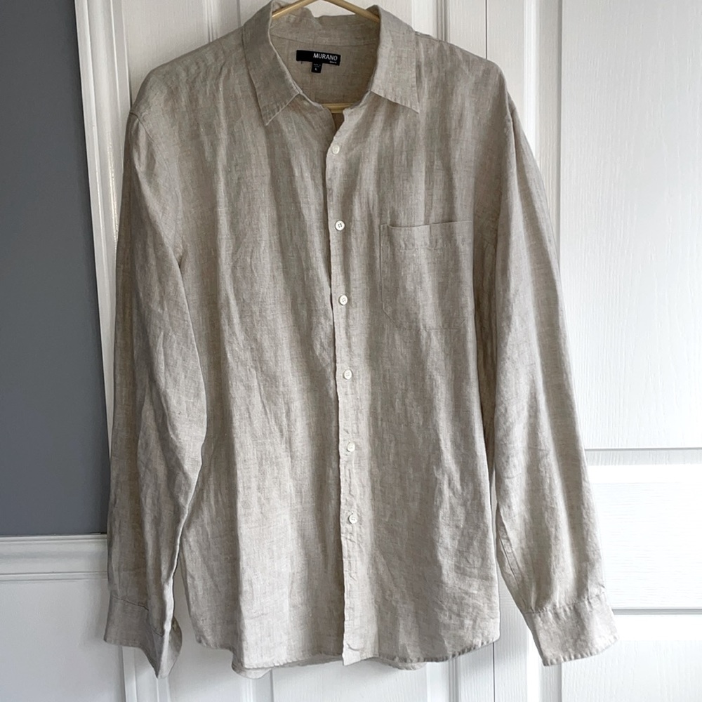 NWOT Linen Murano button-down long sleeve shirt in oatmeal color size L
